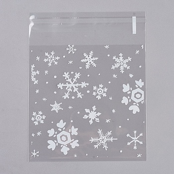 Printed Plastic Bags, with Adhesive, Snowflake, Clear, 9.9x10cm, about 95~100pcs/bag