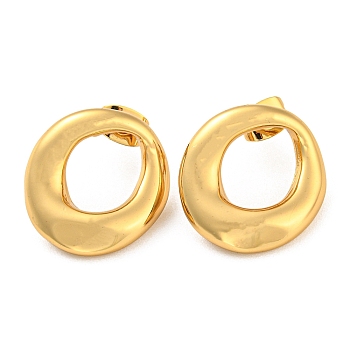 304 Stainless Steel Stud Earrings, Irregular Flat Round Earrings for Women, Golden, 18x17mm