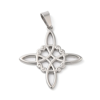 304 Stainless Steel Pendants, Knot Charm, Stainless Steel Color, 32.5x29.5x1.7mm, Hole: 7.5x3.5mm