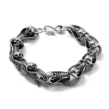 Retro Alloy Skull Snake Link Chain Bracelets for Women Men, Antique Silver, 8-5/8 inch(22cm)