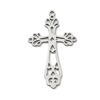 201 Stainless Steel Pendants, Filigree Cross Charms, Laser Cut, Stainless Steel Color, 32.5x19x1.5mm, Hole: 1.5mm