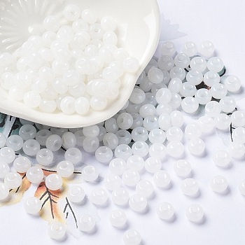 Imitation Jade Glass Seed Beads, Luster, Dyed, Round, White, 5.5x3.5mm, Hole: 1.5mm