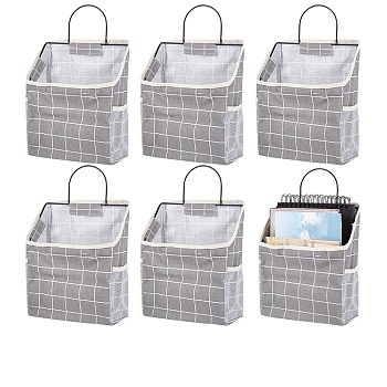 Tartan Pattern Polycotton Bedside Caddy for Student Dorm, Storage Pouch, Organizer Bag, with Adhesive Hook Hanger, Light Grey, 230x100x400mm