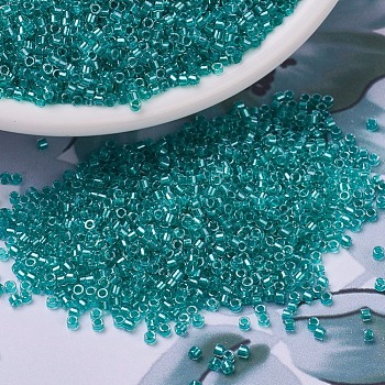 MIYUKI Delica Beads, Cylinder, Japanese Seed Beads, 11/0, (DB0904) Sparkling Aqua Green Lined Crystal, 1.3x1.6mm, Hole: 0.8mm, about 20000pcs/bag, 100g/bag