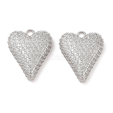 Real Platinum Plated Clear Heart Brass+Cubic Zirconia Pendants