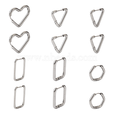 Pet 12Pcs 6 Style 303 Stainless Steel Hoop Earrings for Women(EJEW-MP0001-01)-2