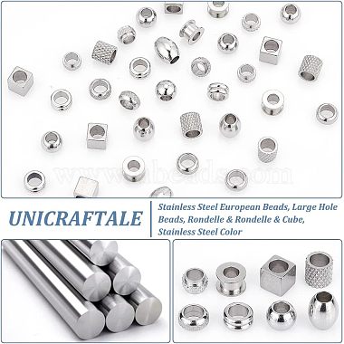 48Pcs 8 Style 304 & 201 & 303 Stainless Steel European Beads(STAS-UN0040-02)-4