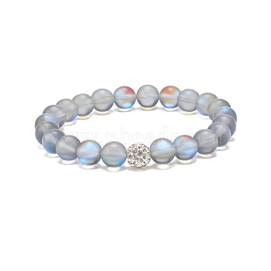 Bracelet extensible perlé rond en pierre de lune synthétique avec strass(BJEW-JB07875)-4