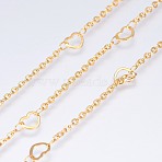3.28 Feet Ion Plating(IP) 304 Stainless Steel Cable Chains, with Heart Link, Soldered, Flat Oval, Golden, 5x6.4x0.4mm, Link: 2x1.9x0.3mm(X-CHS-E017-01G)