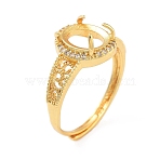 Rack Plating Oval Brass Micro Pave Cubic Zirconia Adjustable Ring Components, 4 Claw Prong Ring Settings, Long-Lasting Plated, Golden, Tray: 7x6mm, Inner Diameter: 19mm(KK-Q819-06G)