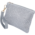 Straw Plaited Cosmetic Zipper Bags, Sandbeach Clutch Bags, Rectangle, Gainsboro, 21x15x1cm(AJEW-WH20010-78A)
