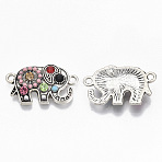 Alloy Links, with Colorful Resin and Rhinestone, Elephant, Antique Silver, 13.5x22.5x3mm, Hole: 1.6mm(X-PALLOY-Q431-006AS)
