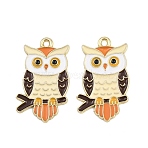 Thanksgiving Theme Alloy Enamel Pendants, Cadmium Free & Lead Free, Light Gold, Owl, 28x17x1mm, Hole: 1.6mm(X-FIND-I065-04A-G)