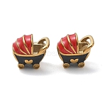 304 Stainless Steel Enamel Pendants, Baby Carriage with Heart Charms, Ion Plating(IP), Real 18K Gold Plated, 12x14x9mm, Hole: 5mm(STAS-K330-19G)