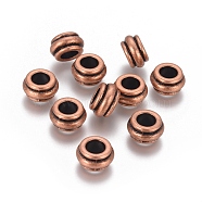 Tibetan Style Spacer Beads, Lead Free & Nickel Free & Cadmium Free, Rondelle, Red Copper Color, Size: about 12mm in diameter, 7mm thick, hole: 6.5mm(X-RLF10319Y-NF)