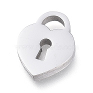 304 Stainless Steel Pendants, Laser Cut, Heart Lock, Stainless Steel Color, 11.7x8.7x1.7mm, Hole: 2.5x3.5mm(STAS-M275-04P)