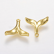 Brass Charms, Whale Tail Shape Pendants, Golden, 13x14x2mm, Hole: 0.5mm(KK-I613-08G)