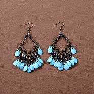 Bohemian tassel turquoise earrings, retro ethnic minority style earrings, personalized temperament, Tibetan ear accessories(JU8957-28)