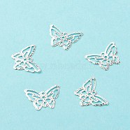 Brass Pendants, Long-Lasting Plated, Cadmium Free & Lead Free, Hollow, Butterfly, 925 Sterling Silver Plated, 11x15x0.5mm, Hole: 1.2mm(KK-F831-002S-RS)