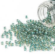 TOHO Round Seed Beads, Japanese Seed Beads, (953) Inside Color Jonquil/Turquoise Lined, 11/0, 2.2mm, Hole: 0.8mm, about 5555pcs/50g(SEED-XTR11-0953)