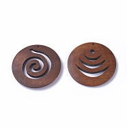 Wood Big Pendants, Flat Round, Dyed, Saddle Brown, 48.5~50x4.5~5mm, Hole: 1.2~1.5mm(WOOD-P014-Q01)