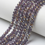 Electroplate Transparent Glass Beads Strands, Half Rainbow Plated, Faceted, Rondelle, Dark Violet, 4x3mm, Hole: 0.4mm, about 123~127pcs/strand, 16.5~16.9 inch(42~43cm)(EGLA-A034-T4mm-H09)