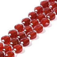 Natural Carnelian(Dyed & Heated) Beads Strands, with Seed Beads, Faceted Hexagonal Cut, Flat Round, 10~11x5~6mm, Hole: 1mm, about 30~31pcs/strand, 14.57~14.96 inch(37~38cm)(G-N342-19)