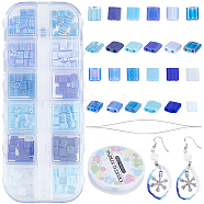 DIY Tile Bracelet Making Kit, Including MIYUKI TILA Beads,Big Eye Beading Needles, Elastic Thread, Blue, Beads: 5x5x1.9mm, Hole: 0.8mm, 240Pcs/set(DIY-CN0002-64A)