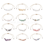 12Pcs 12 Style Natural & Synthetic Mixed Gemstone Chips Braided Bead Bracelets Set for Women, Inner Diameter: 3-1/8 inch(8cm), 1Pc/style(BJEW-JB09333)