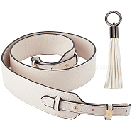 Elite 1Pc PU Leather Bag Handles, with Iron & Alloy Finding, 1Pc Tassel Big Pendant Decoration, with Alloy Spring Gate Rings, White, Bag Handle: 100x4.1x0.3~1.1cm, Tassel: 12.7cm(DIY-PH0017-48A)
