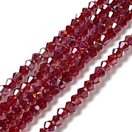 Transparent Electroplate Glass Beads Strands, AB Color Plated, Faceted Bicone, Brown, 4.5x4mm, Hole: 0.7mm, about 88~92pcs/strand, 13.50~14.06 inch(34.3~35.7cm)(EGLA-S056-4mm-22)