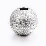 202 Stainless Steel Textured Beads, Round, Stainless Steel Color, 10x9mm, Hole: 3mm(STAS-G137-02P)