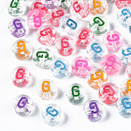 Transparent Clear Acrylic Beads, Horizontal Hole, Flat Round with Mixed Color Letter, Letter.G, 7x3.5mm, Hole: 1.2mm, about 3700pcs/500g(MACR-N008-56G)