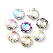 Glass Rhinestone Cabochons, Flat Back & Back Plated, Faceted, Hexagon, Mixed Color, 12mm(RGLA-P035-01B-M)