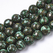 Assembled Synthetic Gold Line Regalite/Imperial Jasper/Sea Sediment Jasper Beads Strands, Dyed, Round, Green, 8mm, Hole: 1mm, about 48~49pcs/strand, 15.94 inch(40.5cm)(G-S366-049C)