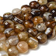Natural Banded Agate Beads Strands, Faceted, Dyed, Flat Round, Sienna, 7~8x5~6mm, Hole: 1.2mm, about 47~49pcs/strand, 13.82''~14.57''(35.1~37cm)(G-K351-A09-02)