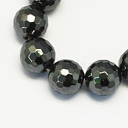 Non-magnetic Synthetic Hematite Beads Strands, Grade A, Faceted, Round, Black, 12mm, Hole: 1.5mm(G-S084-12mm)