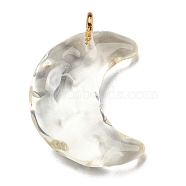 Transparent Resin Moon Pendants, Crescent Moon Charms with Light Gold Plated Iron Loops, Clear, 28x20x9.5mm, Hole: 1.8mm(RESI-A026-01G)