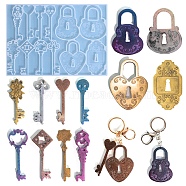 Key & Lock Pendant DIY Silicone Pendant Molds, Resin Casting Molds, White, 142x201x6.5mm, Inner Diameter: 69x19~53mm(DIY-F139-05)