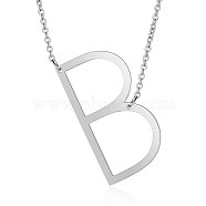 201 Stainless Steel Initial Pendants Necklaces, with Cable Chains, Letter, Letter.B, 17.3~18.3 inch(44~46.5cm)x1.5mm, LetterB: 37.5x20x1mm(NJEW-S069-JN003D-B)