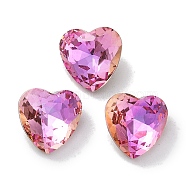 Glass Rhinestone Cabochons, Point Back & Back Plated, Faceted, Heart, Fuchsia, 8x8x4.5mm(RGLA-G020-04F-D502)