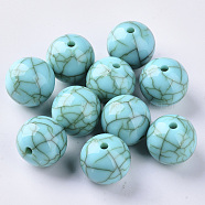 Acrylic Beads, Imitation Turquoise Style, Round, Dark Turquoise, 10x9.5mm, Hole: 1.5mm, about 877pcs/500g(OACR-S029-086A-02)