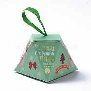 Christmas Gift Boxes, with Ribbon, Gift Wrapping Bags, for Presents Candies Cookies, Light Green, 8.1x8.1x6.4cm(X-CON-L024-E08)