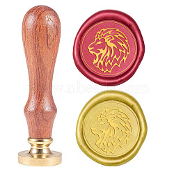 Wax Seal Stamp Set, Sealing Wax Stamp Solid Brass Head,  Wood Handle Retro Brass Stamp Kit Removable, for Envelopes Invitations, Gift Card, Lion Pattern, 83x22mm, Head: 7.5mm, Stamps: 25x14.5mm(AJEW-WH0131-464)