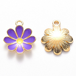 Alloy Enamel Pendants, Flower, Light Gold, Blue Violet, 19x16x3.5mm, Hole: 1.8mm(ENAM-S121-116D)