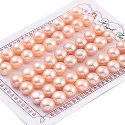 Grade 6A Natural Cultured Freshwater Pearl Beads, Half Drilled, Half Round Beads, Pink, 9.5~10x7mm, Hole: 1mm(PEAR-N018-6A-9510B)