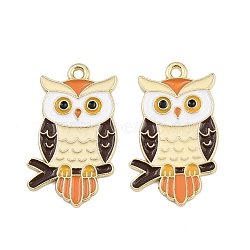 Thanksgiving Theme Alloy Enamel Pendants, Cadmium Free & Lead Free, Light Gold, Owl, 28x17x1mm, Hole: 1.6mm(X-FIND-I065-04A-G)