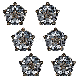 6Pcs 1-Hole Alloy Rhinestone Shank Buttons, Flower, Gunmetal, 30x30.5x11mm, Hole: 2.2mm(DIY-DC0002-65)