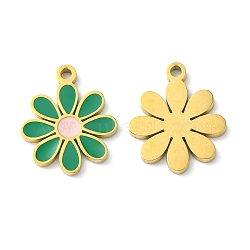 Ion Plating(IP) 304 Stainless Steel Manual Polishing Pendants, with Enamel, Flower Charm, Golden, 17.5x14.5x1.5mm, Hole: 1.6mm(STAS-C075-11G)