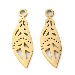 304 Stainless Steel Pendants, Manual Polishing, Leaf Charms, Golden, 20x6.5x1mm, Hole: 1.6mm(STAS-Q303-13G)